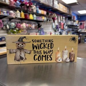 Halloween Decor Sign with Pumpkin and Candles